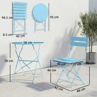 Outsunny Set bistrot pieghevole 3 pezzi con tavolo e 2 sedie, Azzurro(m-3)