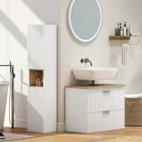HOMCOM Meuble bas pour salle de bains, armoire 80 cm avec deux grands tiroirs pour lavabos avec ou sans piédestal, Blanc(m-5)