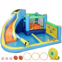AIYAPLAY Castel gonflabil cu suflător 8 în 1, parc acvatic, tobogan, trambulină, piscină de mingi, Oxford, multicolor(m-1)