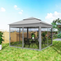 Outsunny Carpa Plegable Gazebo 3,3x3,3 m con 4 Paredes Laterales de Malla Anti-UV y Bolsa de Transporte Gris Claro(m-9)