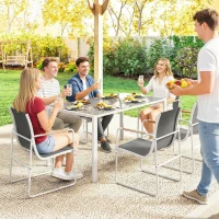 Outsunny Set tavolo e 6 sedie da giardino con piano in vetro temperato, Bianco e Grigio(m-5)