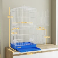 PawHut Gaiola para Pássaros Gaiola Metálica com 4 Tigelas de Comida 3 Poleiros Baloiço e Bandeja Removível Pega 46,5x35,5x92 cm Azul(m-3)