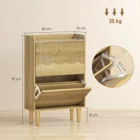 HOMCOM Dulap pentru încălțăminte 12 perechi, dulap îngust pentru încălțăminte, 2 sertare rabatabile polițe reglabile, 60x24x92cm, stejar(m-3)