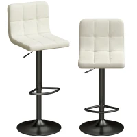 HOMCOM Lot de 2 Tabourets de Bar Réglables avec Repose-pieds, en Cuir PU et Acier, 39.5x44x88-110 cm, Crème(m-6)