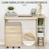 HOMCOM Cajonera de Escritorio con 2 Cajones Ruedas Archivador Móvil para Archivos A4 o Cartas 39,5x39x58,5 cm Roble(m-6)