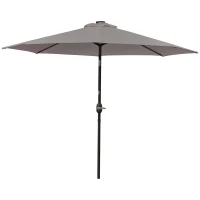 Outsunny Chapéu de Sol para Terraço Exterior, Ø265 cm, Guarda-sol de Jardim com 32 Luzes LED Solares, Poste de Aço e Manivela Inclinável, para Pátio, Terraço, Cinzento(m-11)