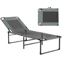 Outsunny Transat d'extérieur inclinable 4 positions, chaise pliante avec poignée, Gris.(m-6)