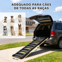 PawHut Rampa para Cães Dobrável 154 cm Rampa para Cães para Carro e Cama com 10 Degraus Antideslizantes Suporta até 68 kg Preto(m-3)