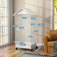 PawHut Gaiola para Pássaros Metálica com com Rodas Bandeja Amovível 4 Portas 2 Comedouros e 8 Poleiros 79x65x155 cm Branco(m-3)