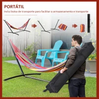 Outsunny Cama Rede com Suporte de Aço Portátil com Altura Ajustável em 6 Níveis com Bolsa de Transporte para Jardim Sala de Estar Carga Máxima 150kg 200x150cm Multicor(m-7)