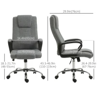 Vinsetto Cadeira de Escritório Presidencial Ergonômica Reclinável e Acolchoada com Altura e Inclinação Ajustáveis 62x76x110-119 cm(m-3)
