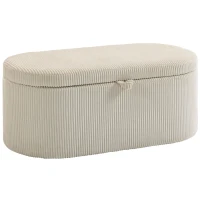 HOMCOM Ottomane de rangement, rembourrage en velours côtelé avec assise rembourrée, banquette au pied du lit, 105 x 51 x 49 cm, beige(m-6)