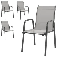 Outsunny Chaises de jardin lot de 4 chaises de terrasse empilables avec dossier respirant, accoudoirs, charge 120 kg(m-1)