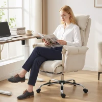 HOMCOM Fotel biurowy z regulowaną wysokością, obrotowy, z lędźwiowym wsparciem, podnóżkiem, śnieżnym flanelowym materiałem, 80 x 80 x 106-114 cm, kremowy(m-9)