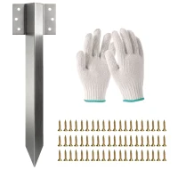 Outsunny set van 20 bielbeugels voor spoorbielzen, 41 cm zware verzinkte stalen palen met schroeven en handschoenen(m-10)