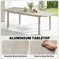 Outsunny Extending Garden Table, Aluminium Outdoor Dining Table for 8-10 with Wood-Like Grained Surface, Light Grey Wood Effect(m-5)