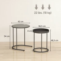 HOMCOM Set de 2 mesas de salón, encajables, diseño tipo bandeja, metal, gris(m-3)
