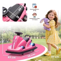 AIYAPLAY Coche bumper para niños, giratorio 360°, volante, luces LED, función de música, 3-8 años, Rosa(m-3)