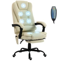Vinsetto Poltrona da Ufficio Massaggiante, Sedia da Ufficio con Altezza Regolabile, Schienale Reclinabile e Telecomando Cablato, Beige(m-7)