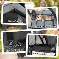 PawHut Poussette pour Chiens Pliable à 3 Roues Fenêtres en Maille Coussin Lavable Tout-Terrain Charge 20 kg 92x63x95 cm Gris(m-5)