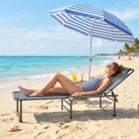 Outsunny Transat d'extérieur inclinable 4 positions, chaise pliante avec poignée, Gris.(m-5)