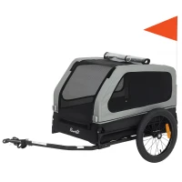 PawHut Remolque para Bicicleta plegable para Perros Medianos hasta 20 kg con rampa abatible, reflectores, correa y bandera, Gris(m-7)