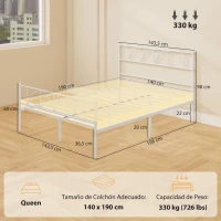 HOMCOM Estructura de Cama 140x190 cm con Cabecero Soporte de Listones de Acero Almacenamiento Bajo la Cama(m-3)