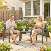 Outsunny Ensemble jardin 3 pièces avec 2 chaises d'extérieur et table basse, en HDPE et métal, Gris foncé(m-5)