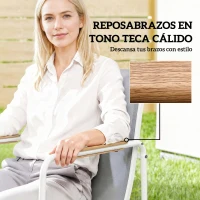 Outsunny Conjunto de Mesa y Sillas Jardín con Mesa de Vidrio Templado y 6 Sillas Transpirables para Terraza Patio Blanco y Gris(m-6)