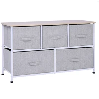 HOMCOM Cassettiera con 5 Cassetti per Camera, Struttura Metallica, 100x30x54 cm, Grigio(m-7)