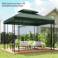 Outsunny Copertura di Ricambio 4x3 m con Tetto Doppio, Fori di Drenaggio e Protezione UV, Verde(m-2)