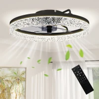 HOMCOM Ceiling Fan with Lights, Dimmable LED Mount Ceiling Fan Light with Remote App Control for Bedroom, Black(m-10)