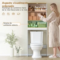 HOMCOM Estantería para Baño sobre Inodoro de 3 Niveles con Estante Abierto 2 Puertas y Estante Ajustable 64x20x170,5 cm Blanco(m-4)