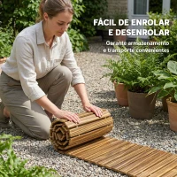 Outsunny Caminho de Ripas de Madeira Enrolável 120x38 cm Resistente às Intempéries, Decoração de Jardim para Praia e Festa - Acabamento Carbonizado(m-7)