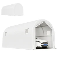 Outsunny Garage auto da esterno 3x6 m con telo PE e telaio zincato, Bianco(m-6)
