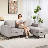 HOMCOM Sofá esquinero reversible de terciopelo acanalado, sofá 3 plazas con chaise longue, estructura de acero, 192x137x84cm, gris claro(m-2)