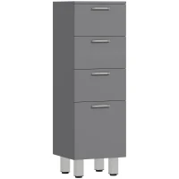 kleankin Meuble de salle de bain, armoire de bain, 4 tiroirs, panneau de particules, lisse, Gris(m-7)