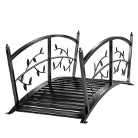 Outsunny Pont de jardin métallique 1,2 m Pont décoratif pour bassins avec garde-corps de sécurité et design de feuilles noir(m-1)