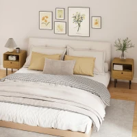 HOMCOM Mesita de noche estrecha mesa auxiliar compartimento abierto y 1 cajón patas de acero 40 x 36 x 50 cm, efecto madera roble(m-6)