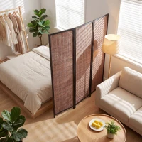 HOMCOM Paravento divisorio pieghevole in legno a 3 pannelli, 135x180 cm, Marrone(m-5)