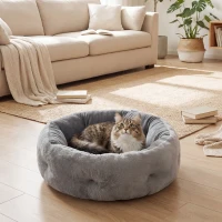 PawHut Cat Bed, Reversible Dog Pet Bed for Indoor Cats and Small Dogs, Round Bed with Supportive Bolster, Dark Grey(m-2)