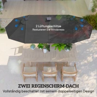 Outsunny Doppelschirm, Terrassenschirm, neigbar, mit Solarpaneel, 35 LEDs, Stahlrahmen, grau, 2,92 x 1,50 x 2,18 m(m-6)