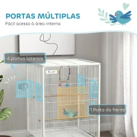 PawHut Gaiola para Pássaros com Rodas Poleiros Baloiço Bandeja Removível e Tigelas de Aço Inoxidável 48x46x78 cm Branco(m-4)