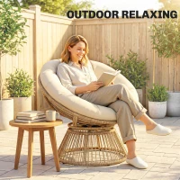 Outsunny Papasan-stoel 360° draaibaar Rotanstoel met Kussen Stalen Frame Loungestoel Crèmewit(m-8)