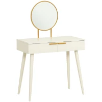 HOMCOM Tocador con Espejo Redondo Mesa de Maquillaje con 2 Cajones Estilo Moderno para Dormitorio Vestuario 80x40x123 cm Blanco(m-10)