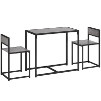HOMCOM Set da Pranzo 3 Pezzi con Tavolo Alto 76x90x47 cm e 2 Sedie 73x40x40 cm, in Acciaio Zincato, 90x47x76 cm, Grigio(m-1)