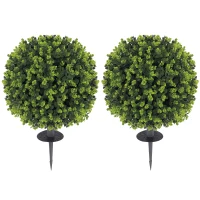 HOMCOM Set 2 Plantas Artificiales de Boj de 40 cm con Estaca Integrada para Interior y Exterior, Verde(m-6)