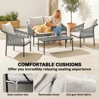 Outsunny Zestaw mebli ogrodowych 4-częściowy Polirattanowa sofa z dwuosobową sofą, 2 fotelami i stolikiem kawowym z poduszkami(m-5)