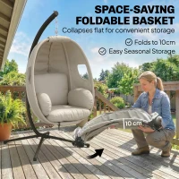 Outsunny Hangstoel met frame, opvouwbare hangmand met dik zitkussen, verstelbare hoogte en veiligheidsriem tot 120 kg(m-6)