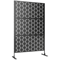 Outsunny Metal Decorative Privacy Screen Outdoor Divider, Black Grid